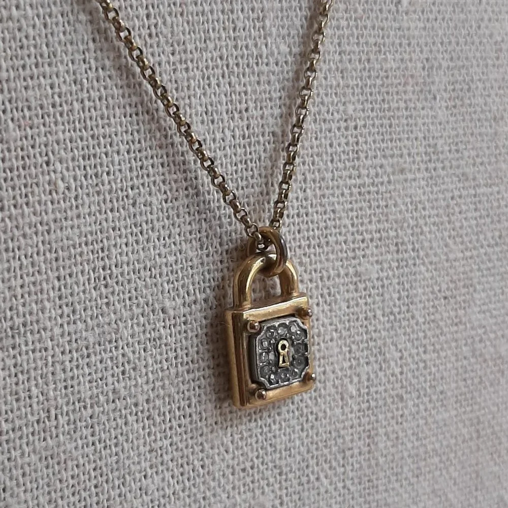 Juicy Couture Brass Gold Tone Padlock Charm Pendant Necklace